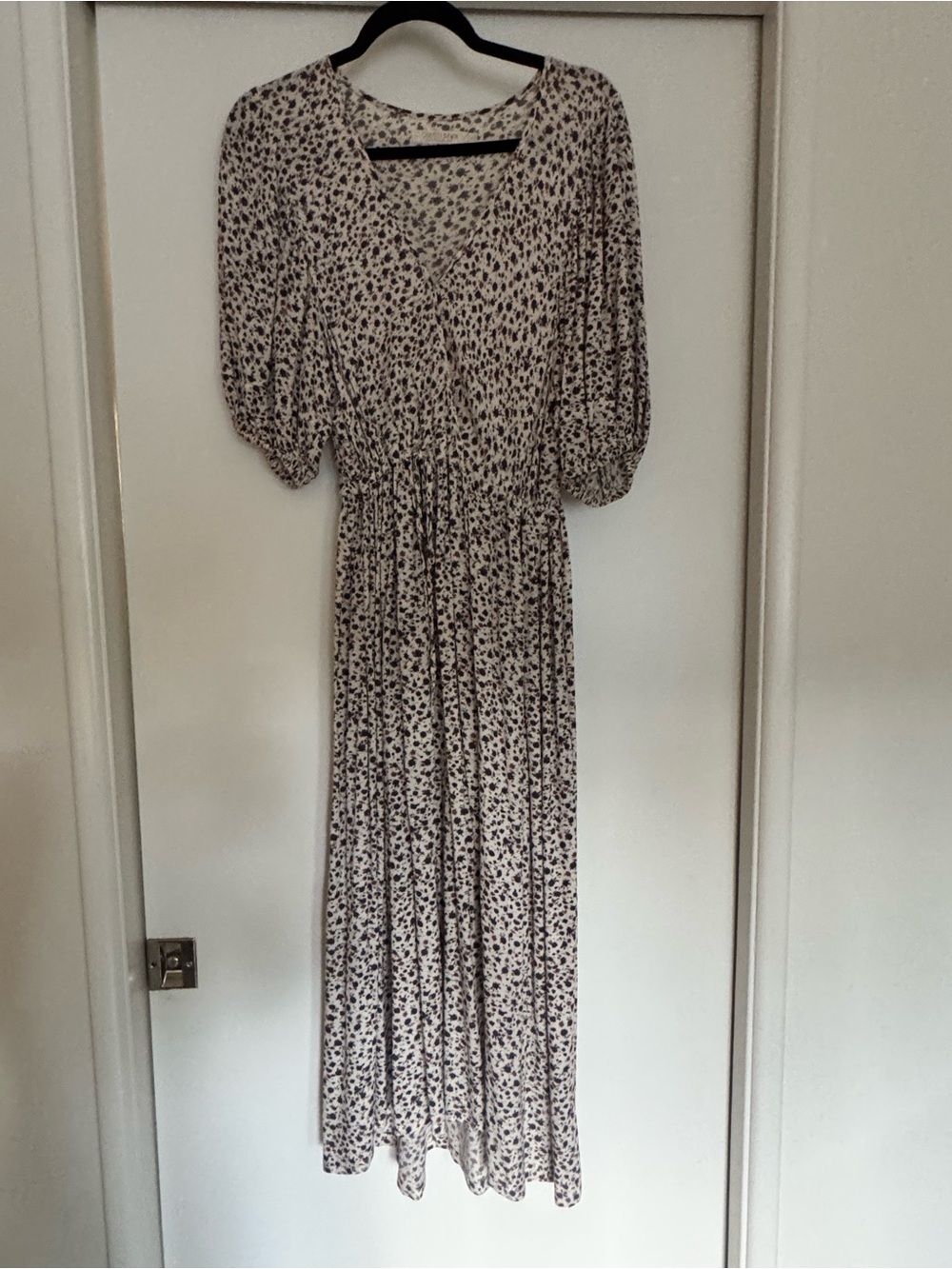 Christy Dawn Cream Midi Dress with Black Floral Dot Pattern